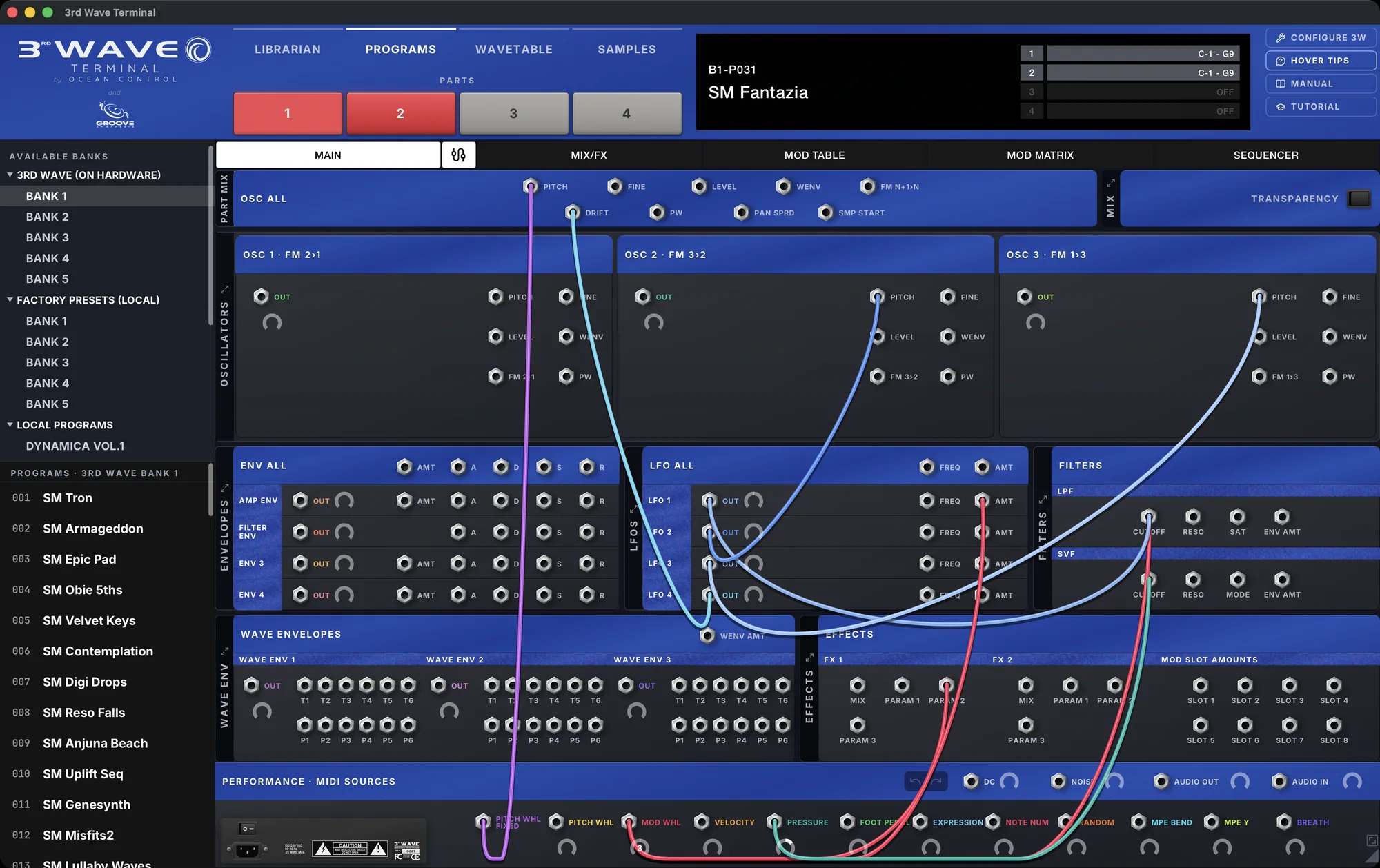 Patch cable view of the modulation routing